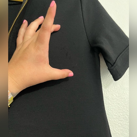 J Crew Solid Black Gold Zipper Accent Wool Blend Short Sleeve Shift Dress Size 2 - Picture 9 of 10